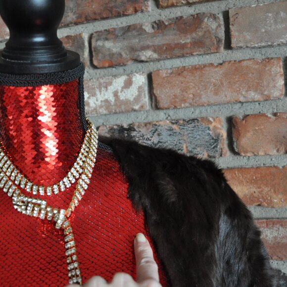 Vintage Genuine Ermine FUR STOLE WRAP SHAWL Dark Brown - Picture 5 of 7